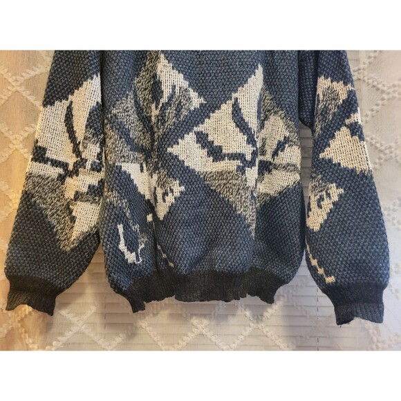 Vintage Mens Sweater Large Geometric Acrylic Cosby Preppy Old Money Aspen Lodge - Picture 10 of 16